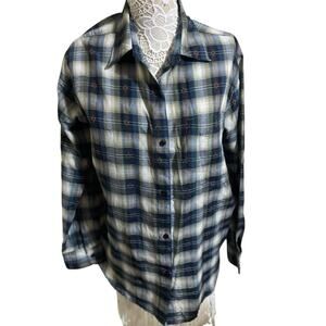 Premier International Button Down Shirt Women’s Large | Blue Beige White w/ Red